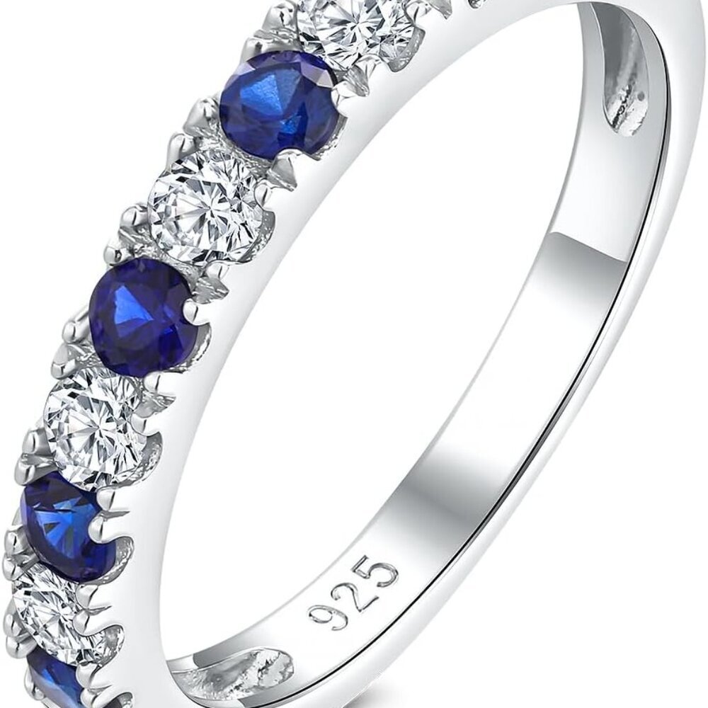 925 Sterling Silver Sapphire Half Eternity Ring - Stackable Women's Wedding Band